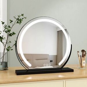 Hollywood Mirror with Lights ф50cm Round Black Vanity Mirror with Dimmable led 3 Lighting Modes Touchscreen Control For Bedroom - S'afielina