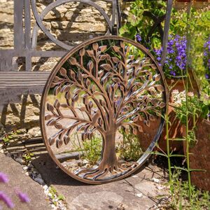 Dawsons Living - Tree of Life Outdoor Garden Wall Mirror - Bronze Distressed Decor with Robin Birds