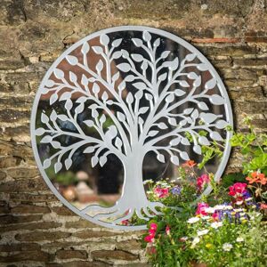 Dawsons Living - Tree of Life Outdoor Garden Wall Mirror - Grey Distressed Decor with Robin Birds