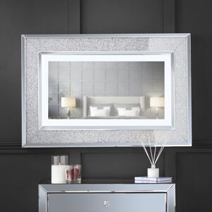 CARME HOME Valentina - Luxury Wall Mirror with Touch Sensor led Lights Crushed Diamond Glass Design For Bedroom Living Room Hallway (Grey) - Grey