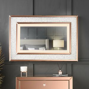 CARME HOME Valentina - Luxury Wall Mirror with Touch Sensor led Lights Crushed Diamond Glass Design For Bedroom Living Room Hallway (Rosegold) - Rose Gold
