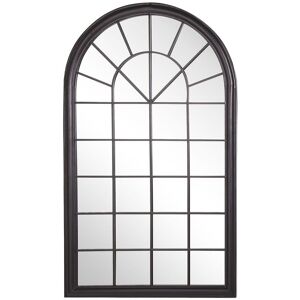 BELIANI Vintage Wall-Mounted Mirror Arched Window Shape Metal Frame Black Trevol - Black