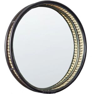 Beliani - Wall Hanging Mirror Home Décor Round Shape Frame Rattan Viennese Braid Black 60 cm Daksa - Natural