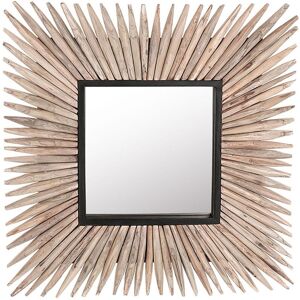 Beliani - Decorative Wall Mirror Square 64 cm x 64 cm Wooden Frame Raw Light Wood Sasabe - Light Wood