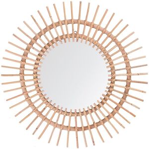 BELIANI Wall Mirror Modern Boho Beige Decorative Round Rattan ø 76 cm Stenen - Beige