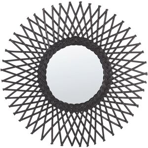 Beliani - Wall Mirror Boho Black Rattan Frame Sun Shape Openwork Round 60 cm Tagolu - Black