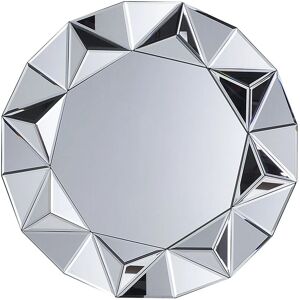 BELIANI Glam Round Wall Mirror Geometric Frame Silver Living Room Hallway Decor Habay - Silver