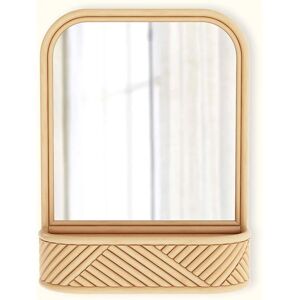 PRIVATEFLOOR Wall Mirror with Rattan Frame - Bali Boho Style - Amara Natural Glass, Rattan - Natural