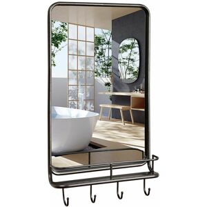 COSTWAY Wall-mounted Bathroom Mirror Rectangle Bedroom Vanity Mirror w/ Shelf & 4 Hooks