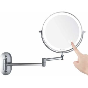 ALWAYSH Wall-Mounted Magnifying Mirror Wall-Mounted Cosmetic Mirror Telescope, Mirror x10 Extendable, 360° Swivel, Powered by 4 aaa Batteries (Included)