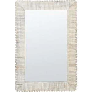 Beliani - Wall Mounted Wooden Frame Mirror Vintage Distressed Whitewash Finish Off-White Baugy - White