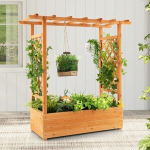 COSTWAY Wooden Raised Garden Bed Indoor Outdoor Planter Box w/ Arch Trellis for Vine