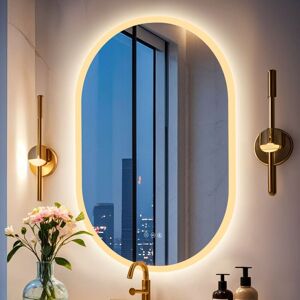 LUVODI 900mm x 600mm Frameless Frosted Edge Bathroom LED Oval Mirror Anti-Fog