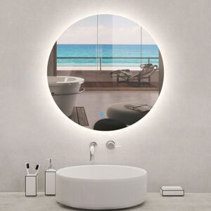 Acezanble Backlit LED Bathroom Mirror 90cm Illuminated Round Wall Mirror with Demister Dimmable Lights Touch Switch Wall Switch