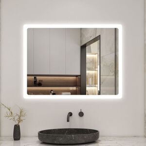 Acezanble - Illuminated Bluetooth Bathroom Mirror with Shaver Socket, 3 Colour led Lights, 800x600mm Dimmable Wall Mirror with Desmister, Touch,