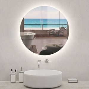 Acezanble Round Backlit LED Bathroom Mirror with 3 Colour Lights 50cm Illuminated Backlit Wall Mounted Bathroom Mirror with Demister Memory Function