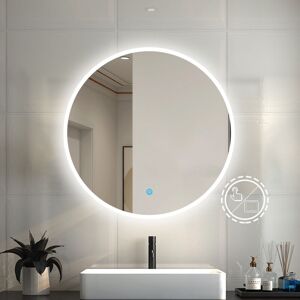 Acezanble - Round led Bathroom Mirror with 3 Colour Lights 50cm Illuminated Wall Mounted Bathroom Mirror with Demister Memory Function with Dimmable