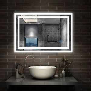 Aica Sanitaire - Backlit led Illuminated Bathroom Mirror with Light Sensor + Demister - Type b 800 x 600mm