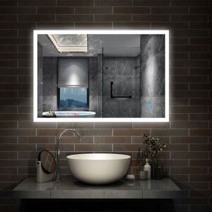 Aica Sanitaire - Backlit led Illuminated Bathroom Mirror with Light Sensor + Demister - Type a 800 x 600mm