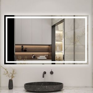 Acezanble - Bluetooth led Bathroom Mirror with Shaver Socket, 3 Colours Lights Dimmable, 1400x800 mm Illuminated Bathroom Vanity Mirror, Demister,