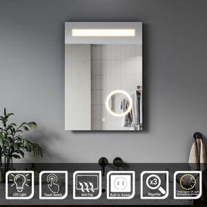 ELEGANT Bathroom LED Mirror 500 x 700 mm HD Silver Mirror with Magnifying Mirror Shaver Socket,Aluminium Alloy Framed, IP44 Splash Proof