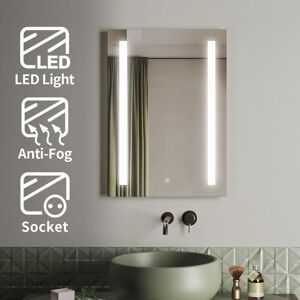 Elegant - 500 x 700mm Illuminated led Bathroom Mirror with Demister Pad, Energy Effcient LEDs + Shaver Socket + Aluminum Alloy Frame