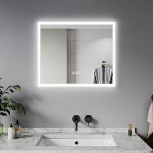Elegant - 600 x 500mm Anti-foggy Wall Mounted Mirror, Backlit led Illuminated Bathroom Mirror with Shaver Socket and Bluetooth Speakers