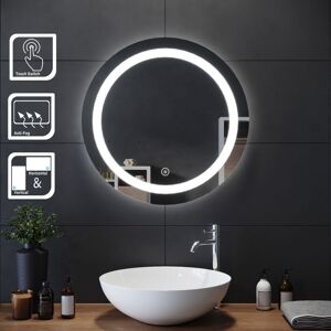 Elegant - 600 x 600mm Round Illuminated led Bathroom Mirror Touch Sensor + Demister