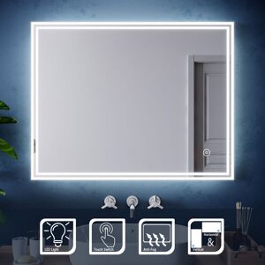 ELEGANT Aluminium Framed Horizontal Vertical Mirror Wall Mounted LED Illuminated Bathroom Mirror 900x700mm with Sensor, Fast Anti-Fog