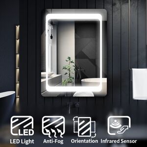 Elegant - Anti-Fog Mirror Aluminium Framed Illuminated Bathroom Mirror 800x600mm Mirror with Infrared Sensor