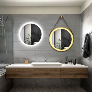 Elegant - Bathroom led Mirror Modern Wall Mounted Round Bathroom Mirror 600x600mm Acrylic Frame + 600x600mm Gold Frame Both with Demister Pad