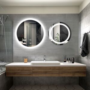 Elegant - Bathroom led Mirror Modern Wall Mounted Round Bathroom Mirror 800x800mm Acrylic Frame + 600x600mm Backlit Both with Demister Pad