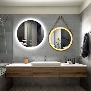 Elegant - Bathroom led Mirror Modern Wall Mounted Round Bathroom Mirror 800x800mm Acrylic Frame + 600x600mm Gold Frame Both with Demister Pad