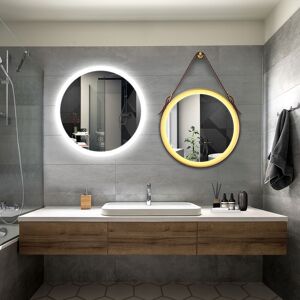 Elegant - Bathroom led Mirror Modern Wall Mounted Round Bathroom Mirror 700x700mm Acrylic Frame + 600x600mm Gold Frame Both with Demister Pad