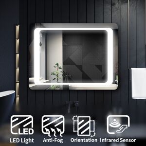 Bathroom Mirror Anti-Fog Illuminated led Copper-Free Silver Mirror Wall Mounted 800x600mm Mirror with Infrared Sensor - Elegant
