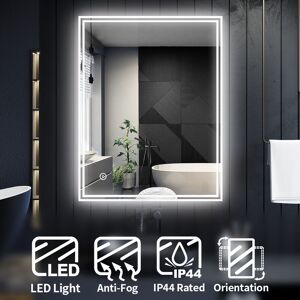 Elegant - Horizontal Vertical Bathroom Mirror led Bathroom Mirror with Touch Sensor 900x700mm and Demister