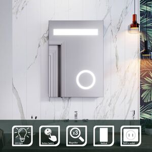 ELEGANT 500 X 700 mm Rectangle Mirror Back-lit LED Illuminated Bathroom Mirror with Shaver Socket 3 Times Magnifying Wall Mounted