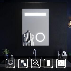 Elegant - 500 x 700 mm Bathroom led Mirror with Shaver Socket and 3x Magnifying Wall Mounted Aluminium Alloy Framed IP44 Splash Proof
