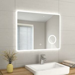 EMKE Backlit Illuminated Bathroom Mirror with Shaver Socket Wall Mounted Multifunction led Bathroom Vanity Mirror with Touch Switch, Demister Pad and 3x