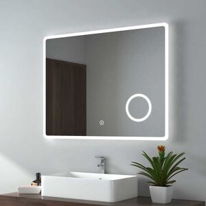 EMKE Bathroom Mirror with Shaver Socket Backlit LED Illuminated Bathroom Mirror with Demister, 3X Magnify Makeup Touch Mirror, 900x700mm
