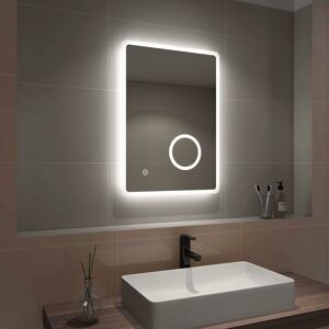 Emke - led Bathroom Mirror Illuminated Wall Mirror Touch Switch + Demister Pad + Shaver Socket + 3X Magnifying Mirror, 500 x 700mm, Vertical