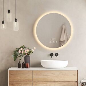 EMKE Round Bathroom led Mirror with Bluetooth Speaker, 600mm Dimmable Backlit led Illuminated Mirror with Anti-Fog, Touch, Memory, Automatic Power-off,
