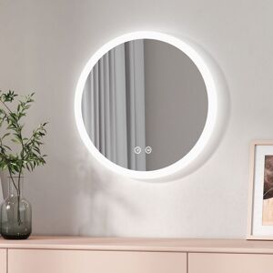 Emke - Round led Mirror Tri-colour Variable Dimmable Brightness Bathroom Mirror with Demister, Touch Sensor, 500mm