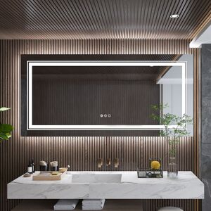 Luvodi - Extra Large Illuminated Bathroom Mirror Wall Mounted Touch Sensor Mirror with Demister, 1510 x 780mm
