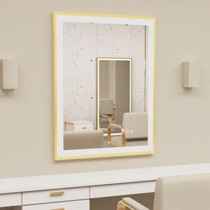 Luvodi - Gold Aluminium Alloy Frame Illuminated led Bathroom Mirror Living Room Wall Mirror, 800x600mm