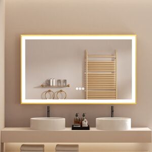 Luvodi - Gold Aluminium Alloy Frame Illuminated led Bathroom Mirror Living Room Wall Mirror, 1000x600mm
