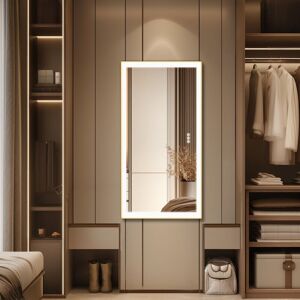 Luvodi - Gold Aluminium Alloy Frame Illuminated led Bathroom Mirror Living Room Wall Mirror, Rectangular 1600x800mm