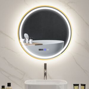 Homcom - Illuminated Bathroom led Mirror 60cm Round Wall Mounted Mirror Gold