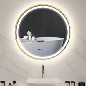Homcom - Illuminated Bathroom led Mirror 80cm Round Wall Mounted Mirror Gold