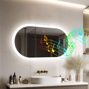 Luvodi - Oval Wall Mounted Illuminated Led Bathroom Mirror with Bluetooth Demister Pad Backlit - 800x500mm